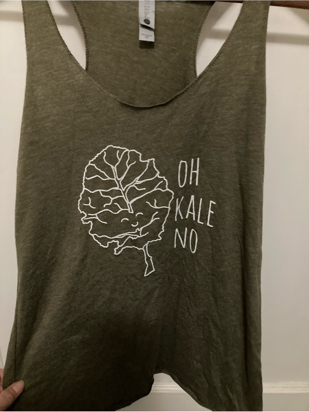 Oh Kale No khaki cotton blend XS tank